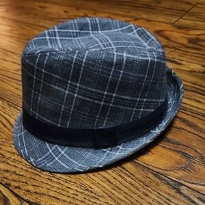 Grey Plaid Wool-Blend Trilby Hat L/XL – Unisex Casual Streetwear